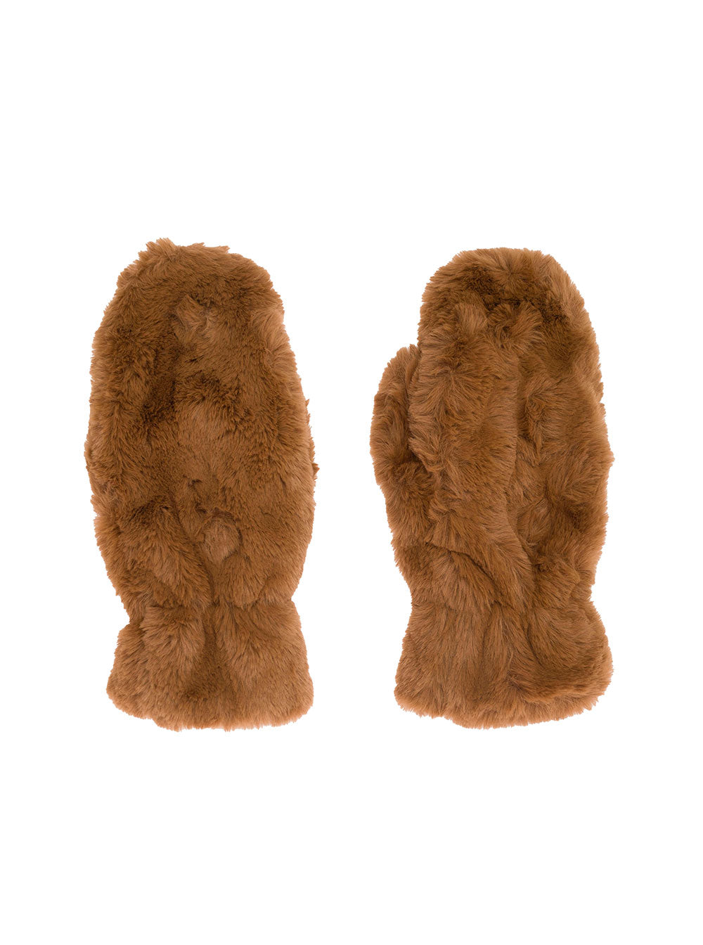 Coco Brown Mittens With Elasticized Cuffs Faux Fur Woman Beige Polyester Hats And Gloves