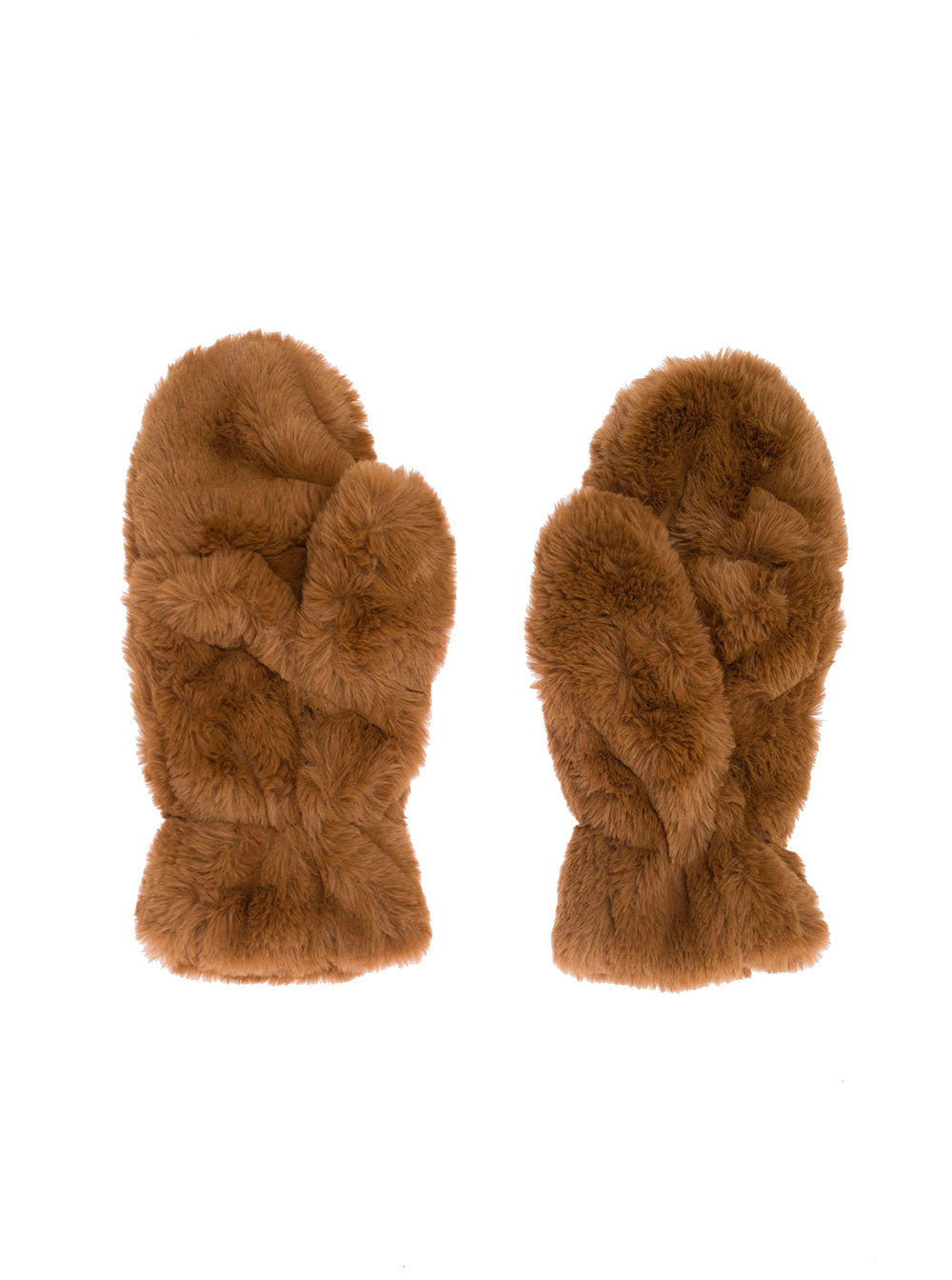 Coco Brown Mittens With Elasticized Cuffs Faux Fur Woman Beige Polyester Hats And Gloves