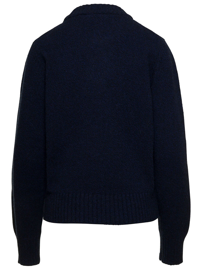 Blue Sweater With Intarsia Logo Detail Wool Blend Woman Blu Jersey
