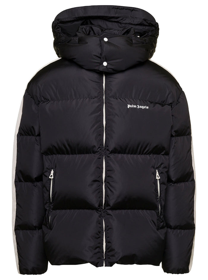 Black Down Jacket With Contrasting Logo Print Nylon Man Polyammide