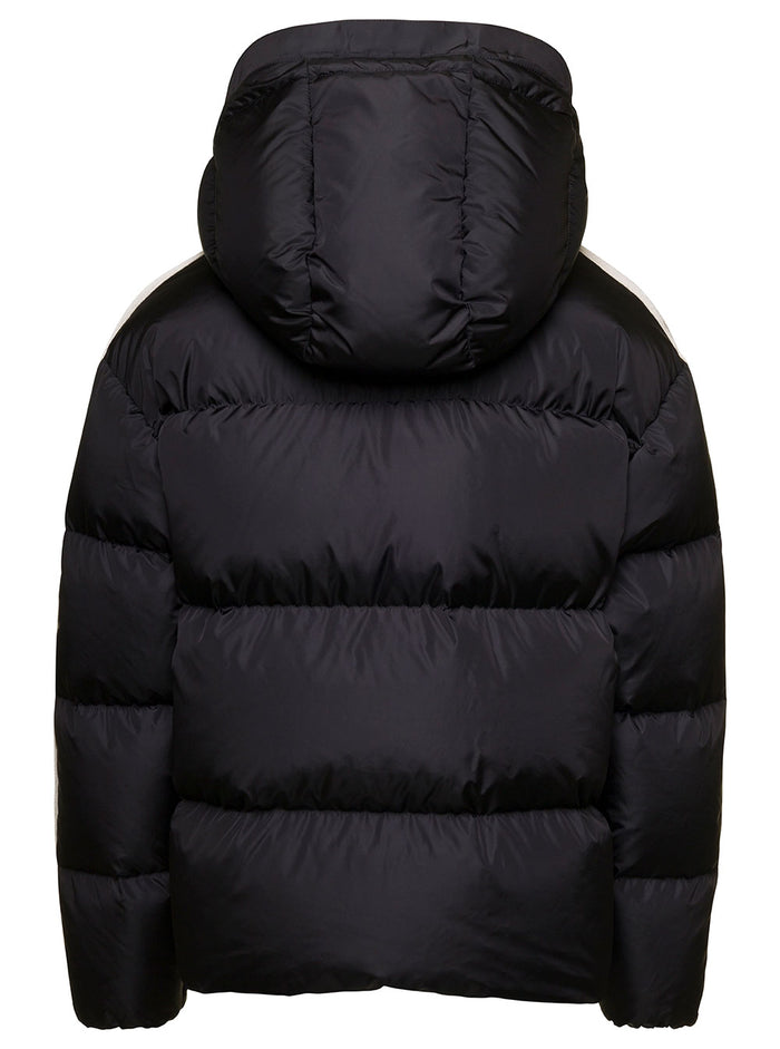 Black Down Jacket With Contrasting Logo Print Nylon Man Polyammide