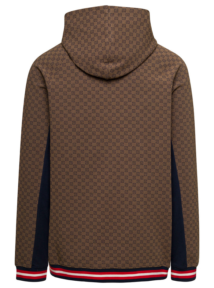 Brown Hoodie With All-Over Retro Monogram Print Cotton Man Organic Sweatshirts