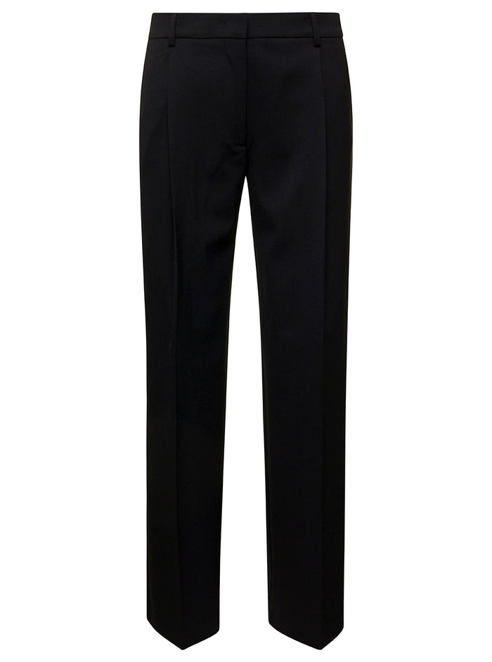 Black Straight Pants With Pinces Detail Woman Trousers