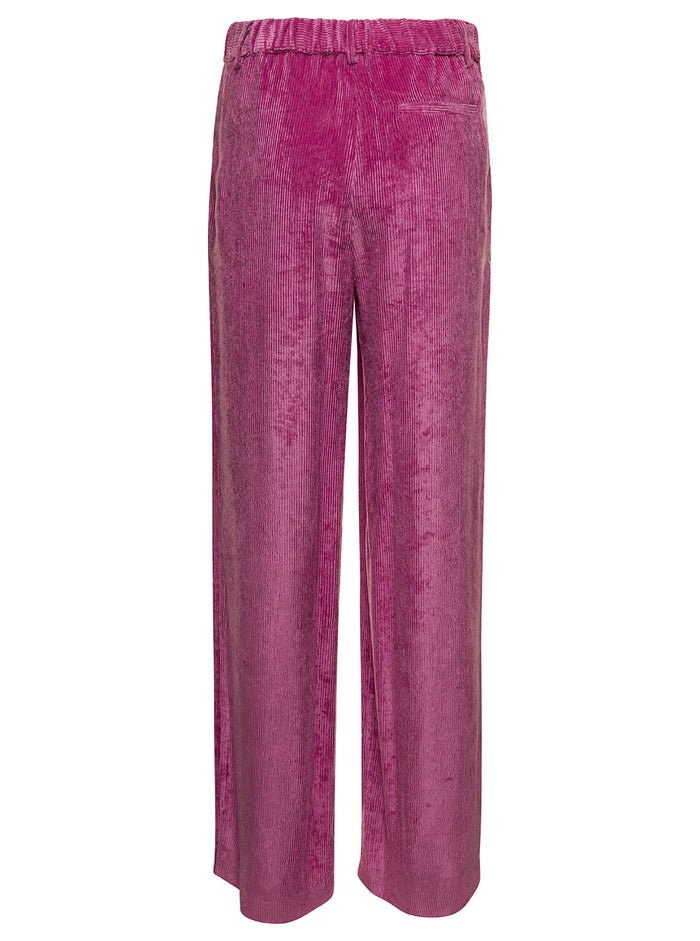 Pink Straight Pants With Concealed Fastening Corduroy Woman Trousers