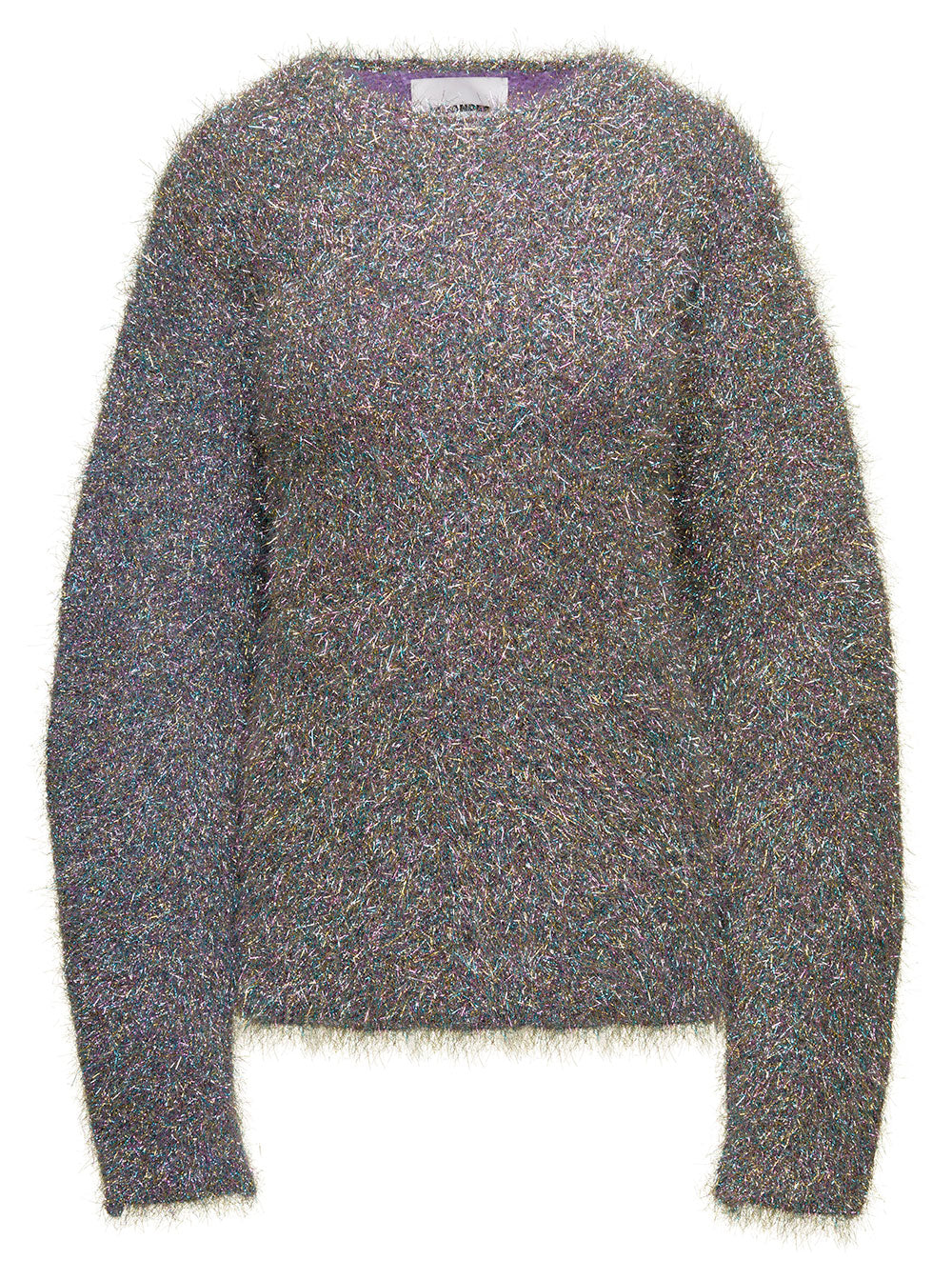Oversized Multicolor Crewneck Sweater Brushed Mohair And Lurex Blend Woman Metallic Polyammide Polyester Jersey