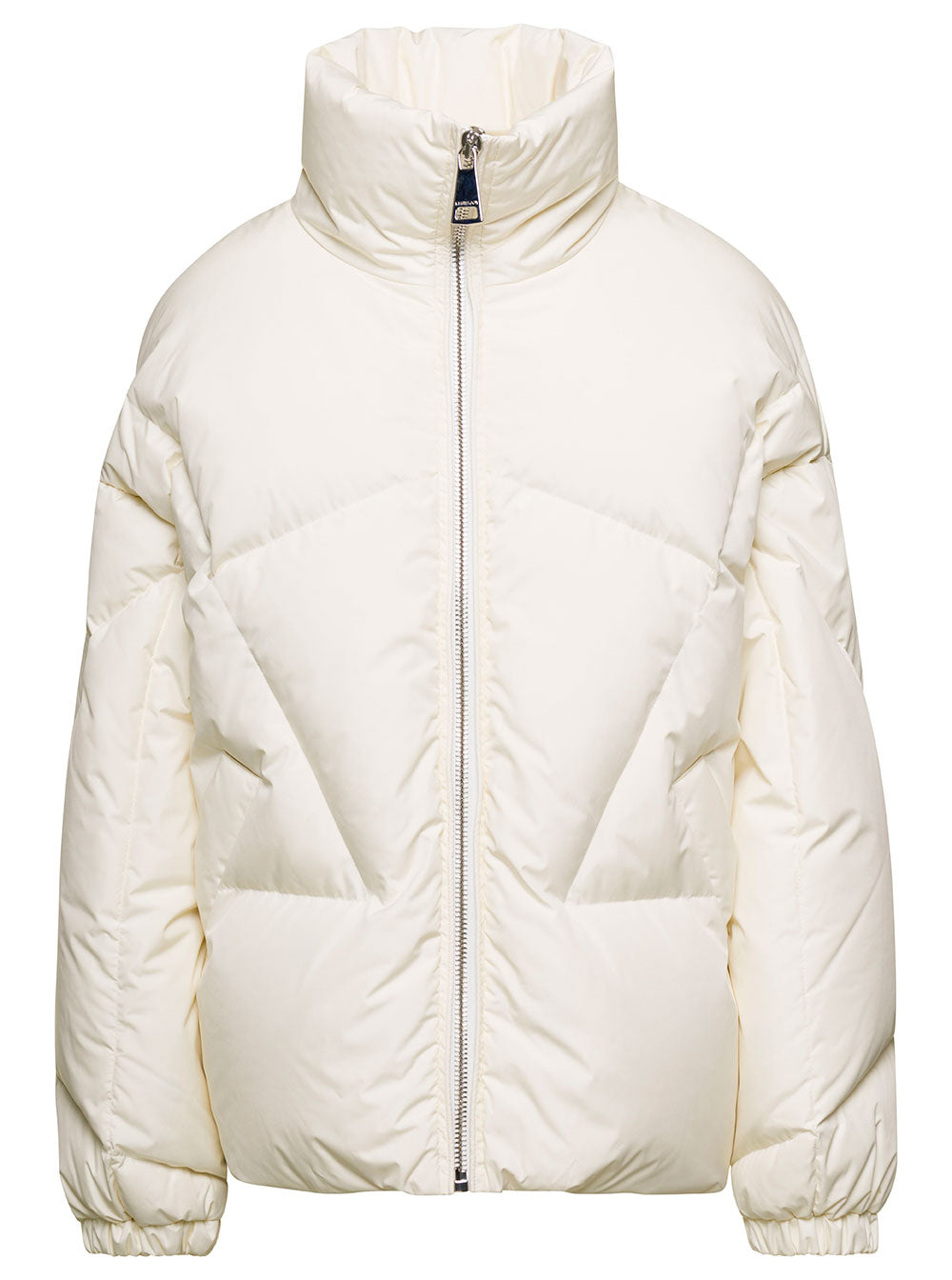 Moon White Quilted High-Neck Down Jacket With Logo Detail Nylon Woman