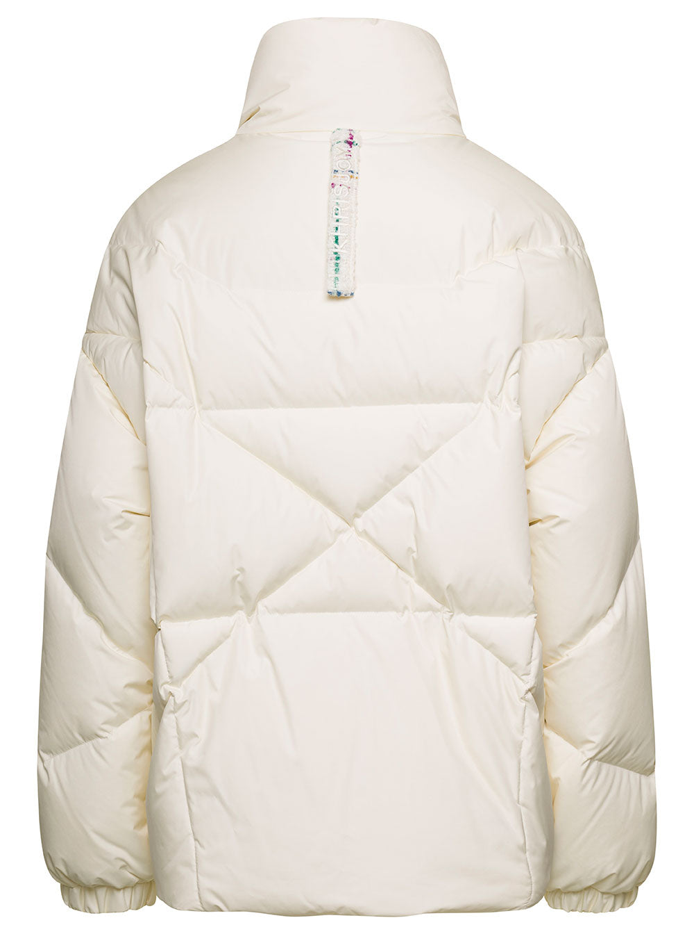 Moon White Quilted High-Neck Down Jacket With Logo Detail Nylon Woman