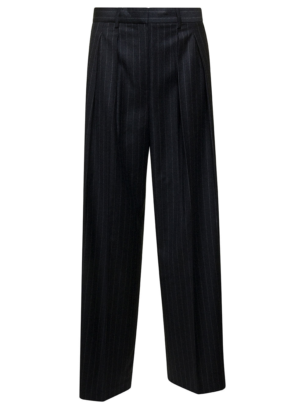 Dark Grey Tailored Pinstripe Pants Wool Woman Virgin Trousers
