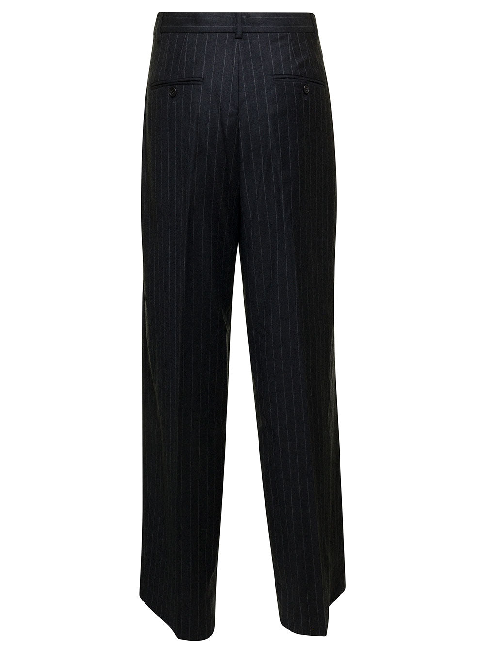 Dark Grey Tailored Pinstripe Pants Wool Woman Virgin Trousers