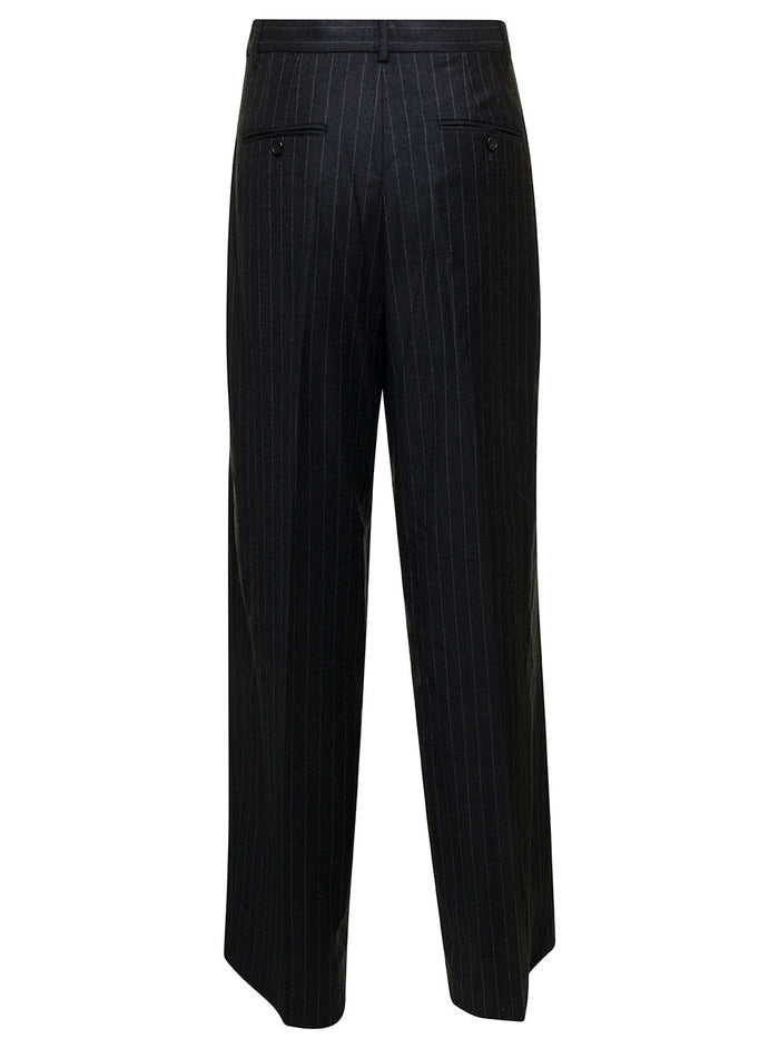 Dark Grey Tailored Pinstripe Pants Wool Woman Virgin Trousers