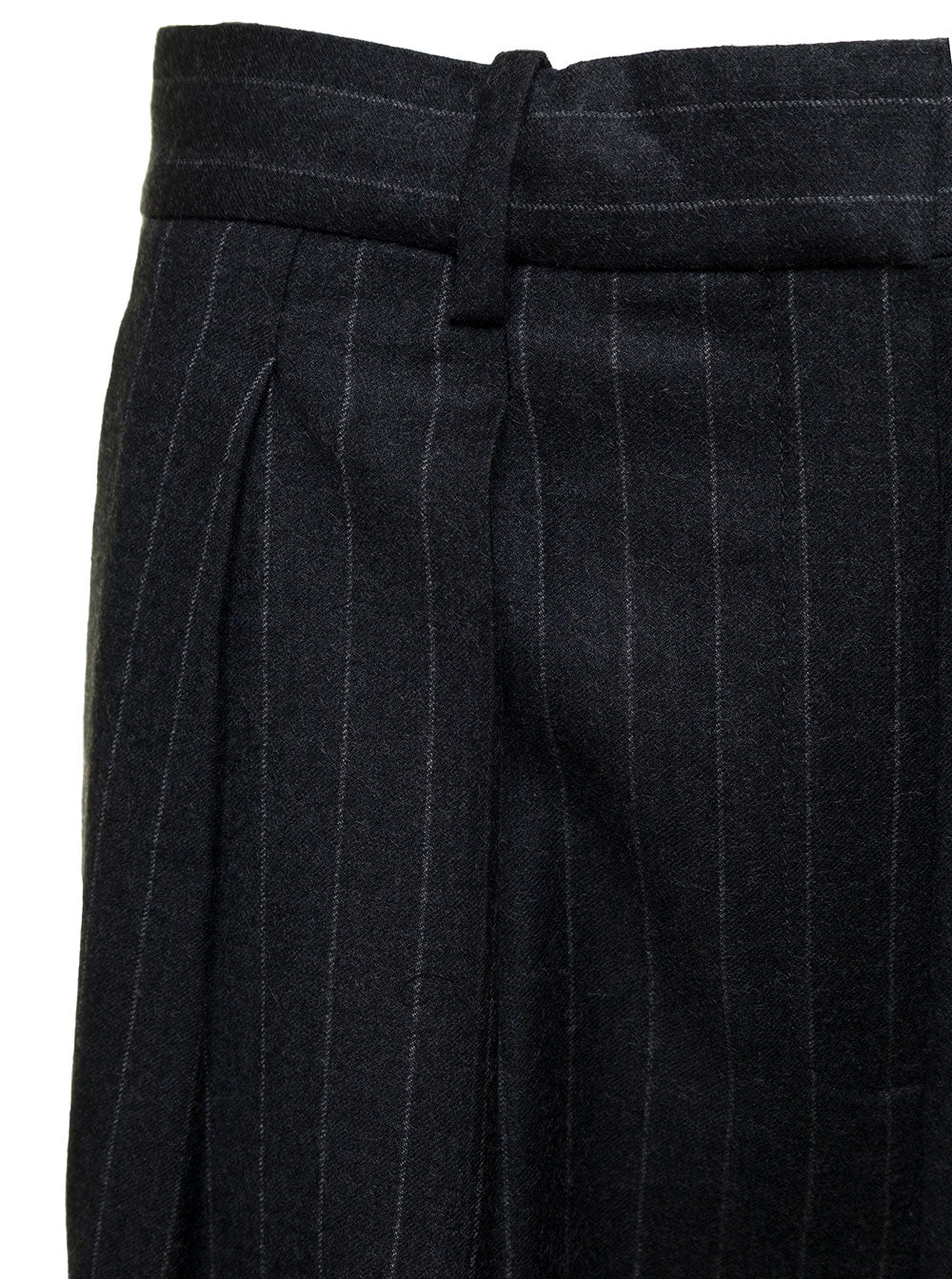 Dark Grey Tailored Pinstripe Pants Wool Woman Virgin Trousers