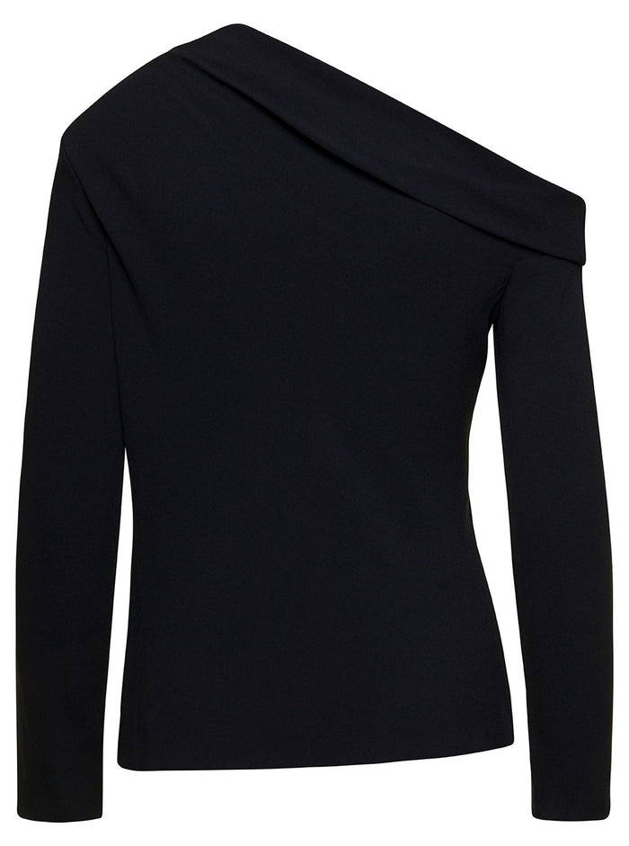 Black Off-Shoulder Fitted Top Viscose Blend Woman Acetate Shirts And Blouses