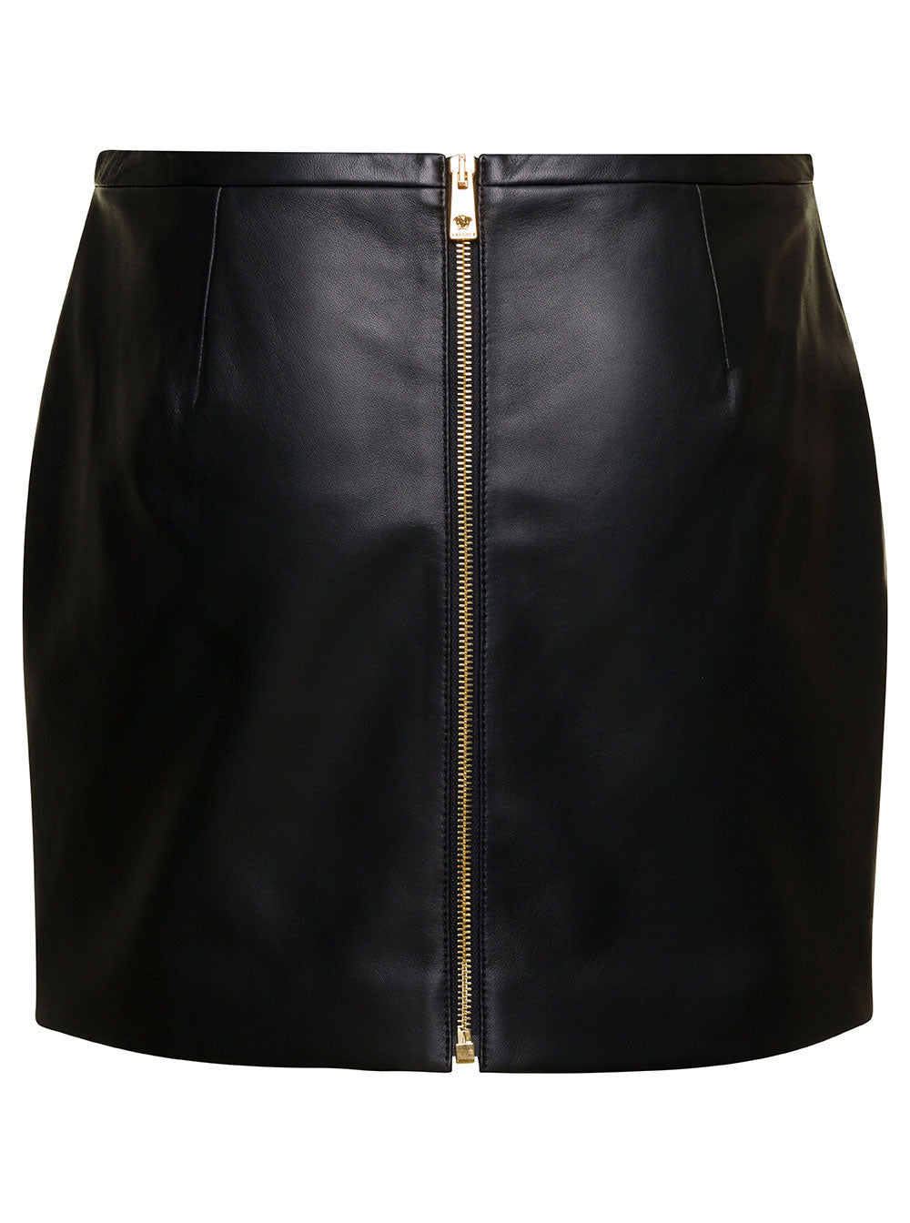 Black Mini-Skirt With Medusa Detail Smooth Leather Woman