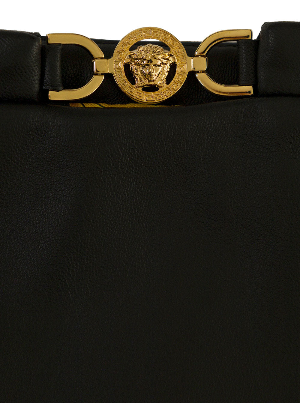 Black Mini-Skirt With Medusa Detail Smooth Leather Woman