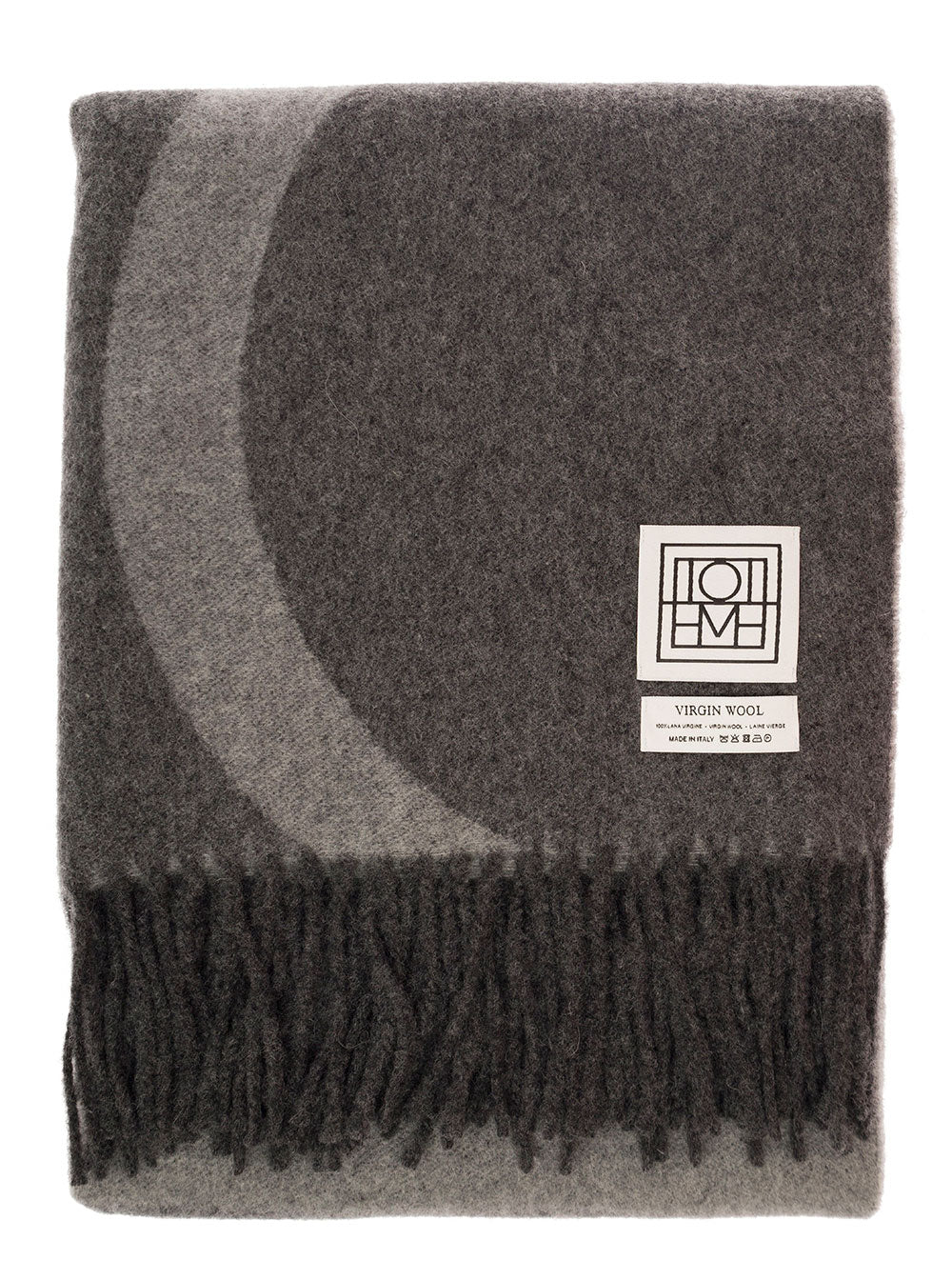 Grey Scarf With Fringed Hem And Monogram Jacquard Wool Woman Rws Scarfs Foulards
