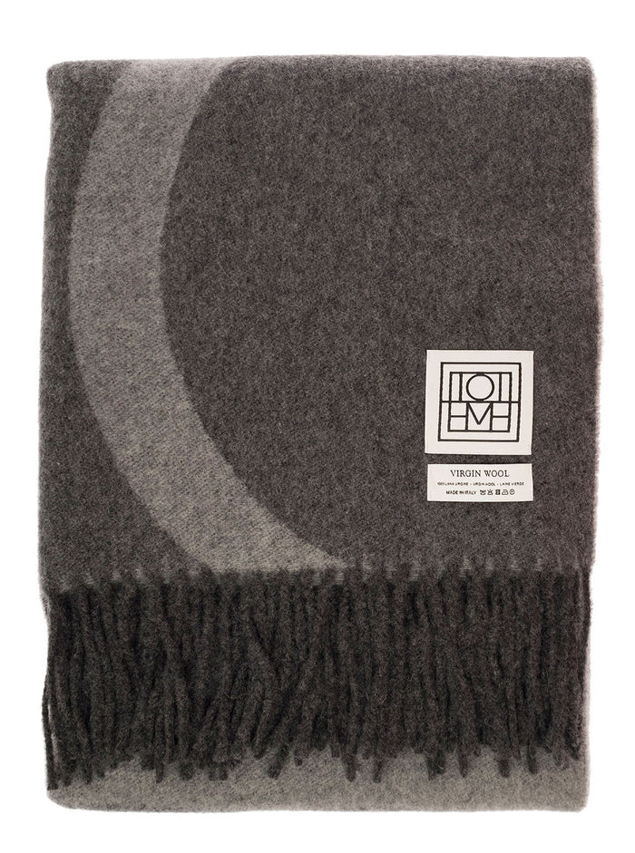 Grey Scarf With Fringed Hem And Monogram Jacquard Wool Woman Rws Scarfs Foulards