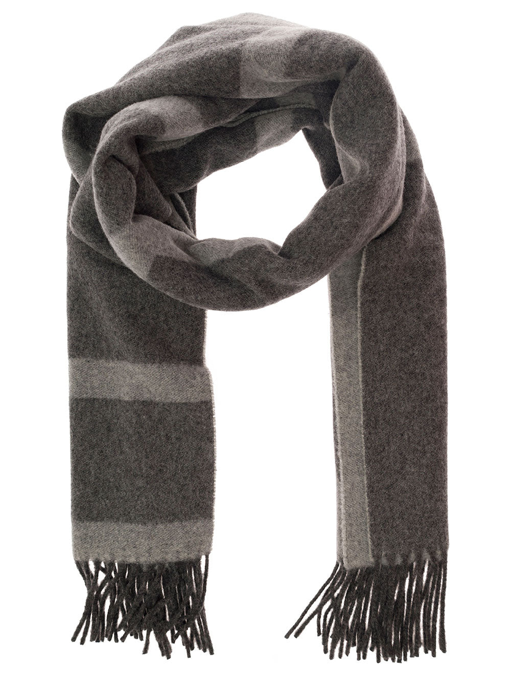 Grey Scarf With Fringed Hem And Monogram Jacquard Wool Woman Rws Scarfs Foulards
