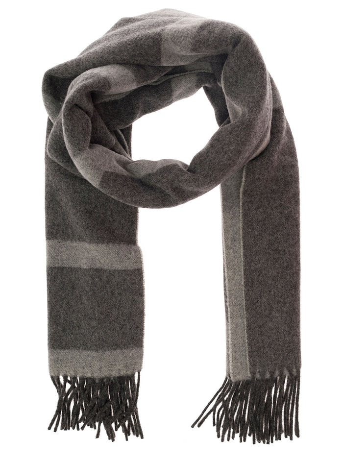 Grey Scarf With Fringed Hem And Monogram Jacquard Wool Woman Rws Scarfs Foulards
