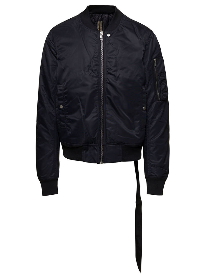 Flight Black Bomber Jacket With Zip Fastening Strap Detail Nylon Man