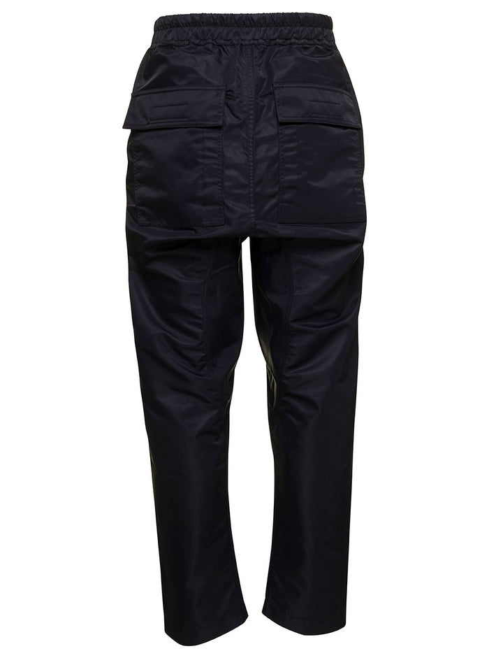 Black Cargo Pants With Drawstring Nylon Man Trousers