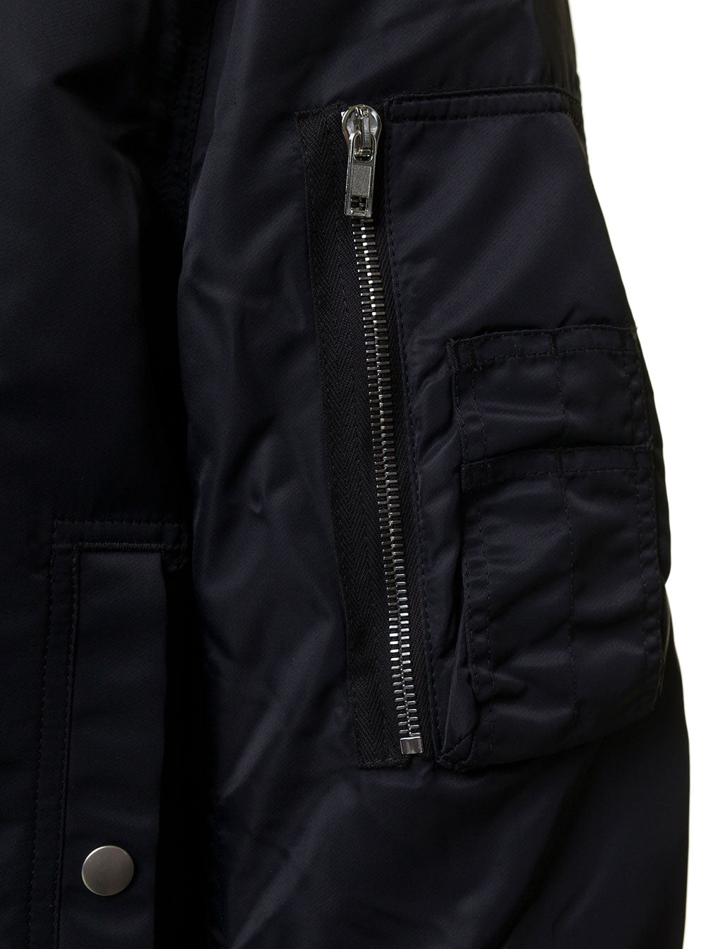 Flight Black Bomber Jacket With Zip Fastening Strap Detail Nylon Man