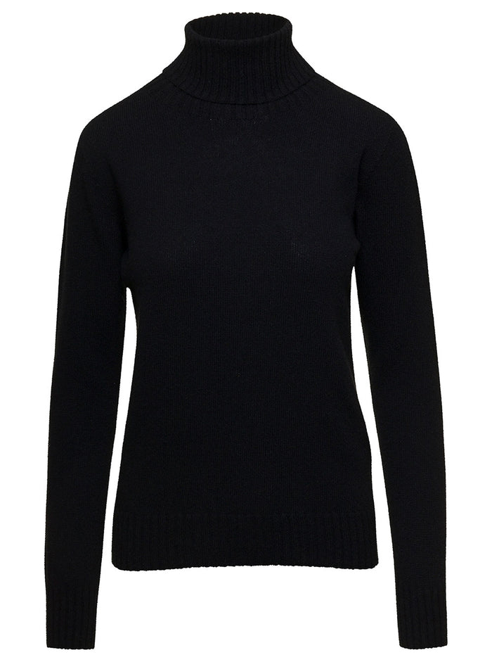Black Turtleneck Sweater With Ribbed Trim Cashmere Man Jersey