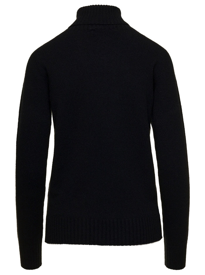 Black Turtleneck Sweater With Ribbed Trim Cashmere Man Jersey