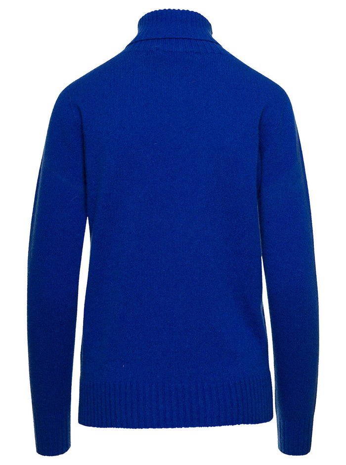 Blue Turtleneck Sweater With Ribbed Trim Cashmere Man Blu Jersey