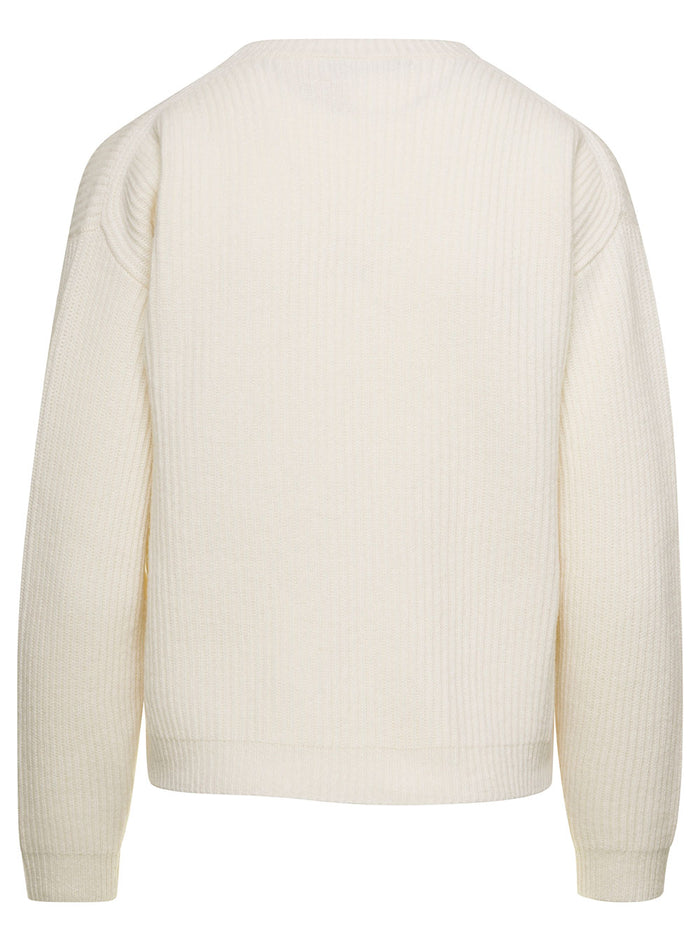 White Ribbed Sweater With Drop Shoulders Woman Jersey