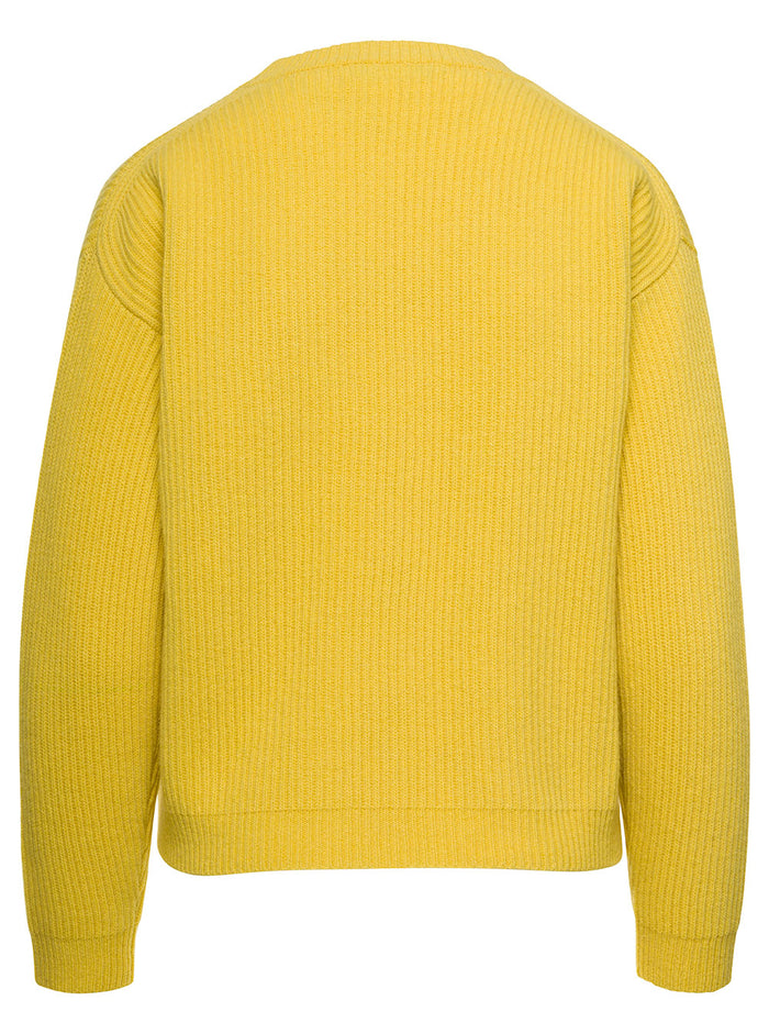 Yellow Ribbed Sweater With Drop Shoulders Woman Jersey