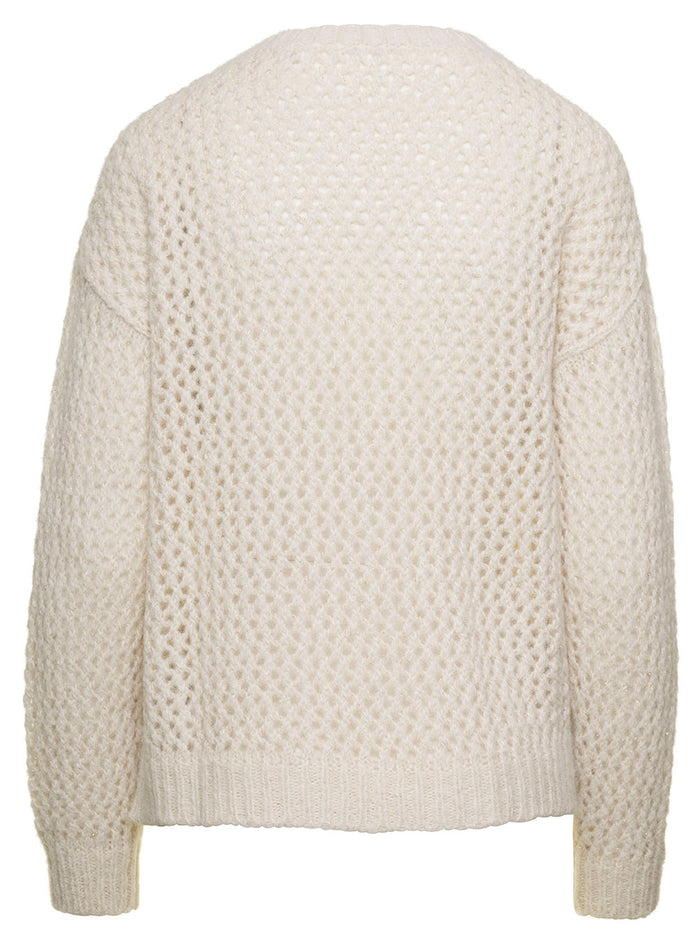 White Sweater With Drop Shoulders And Cut-Out Woman Jersey