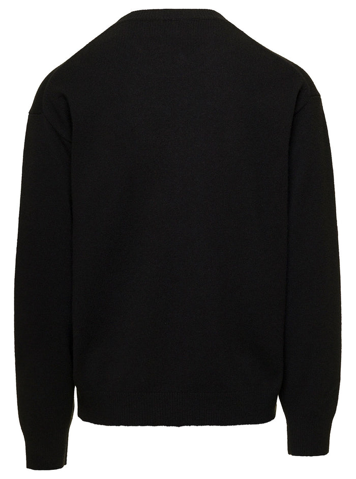 Black Crewneck Sweater With Boke Flower Logo Detail Wool Man Jersey