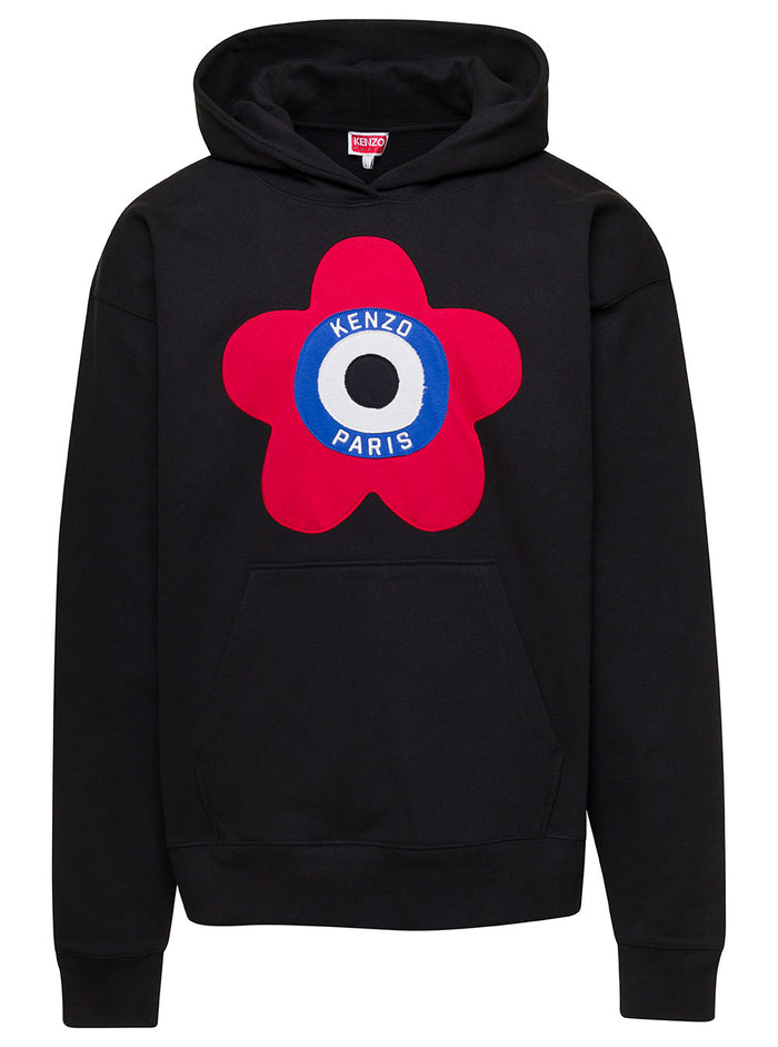 Oversized Black Sweatshirt With Target Print Stretch Cotton Man Elastane Sweatshirts