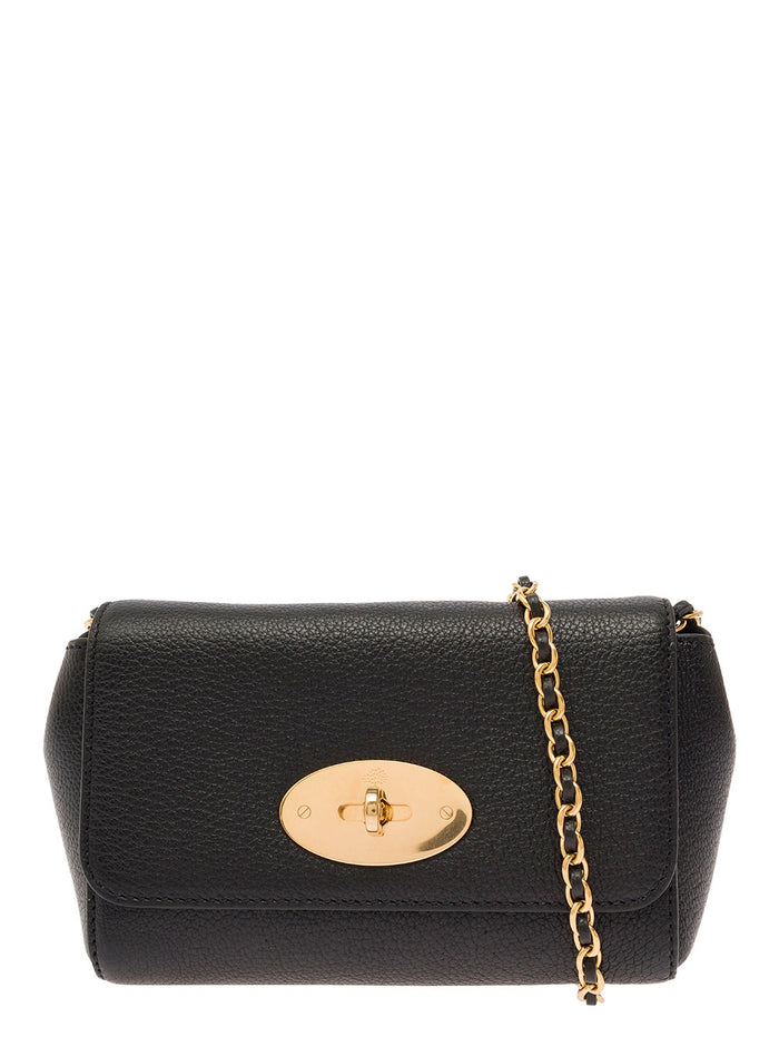 Mini Lily Black Shoulder Bag With Twist-Lock Fastening Full-Grain Leather Woman Bovine Crossbody