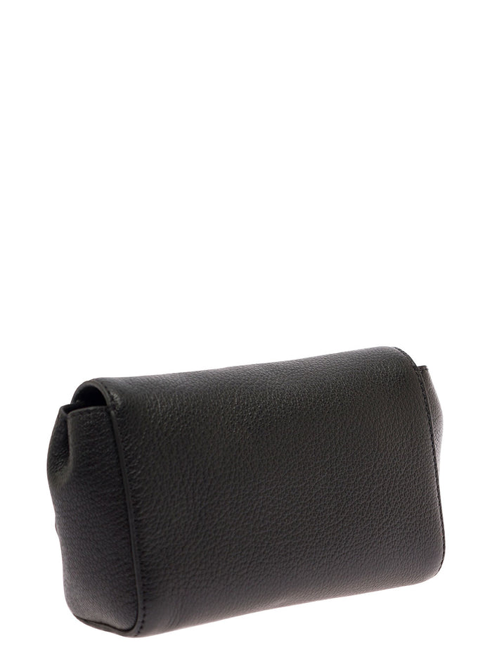 Mini Lily Black Shoulder Bag With Twist-Lock Fastening Full-Grain Leather Woman Bovine Crossbody