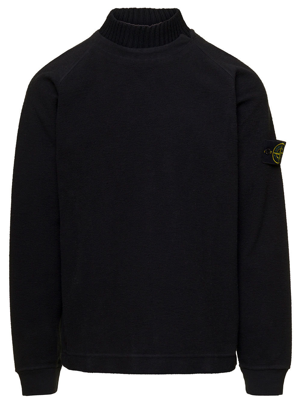 Black Sweatshirt With Ribbed High-Neck And Logo Patch Cotton Blend Man Polyamide Sweatshirts