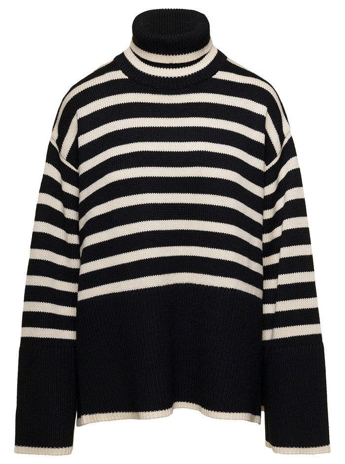 Black And White Sweater With Striped Motif Wool Woman Rws Jersey
