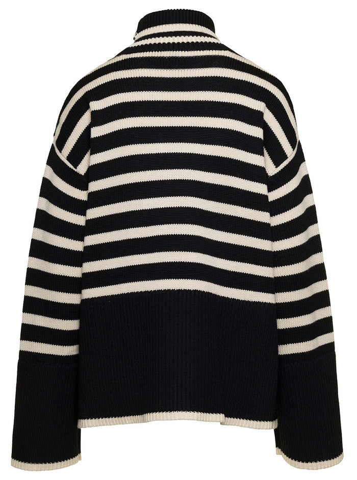 Black And White Sweater With Striped Motif Wool Woman Rws Jersey