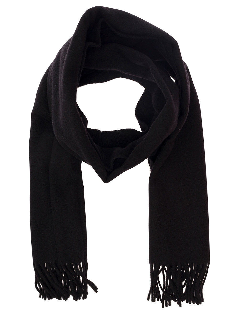Black Scarf With Logo Patch And Fringed Hem Wool Woman Rws Scarfs Foulards