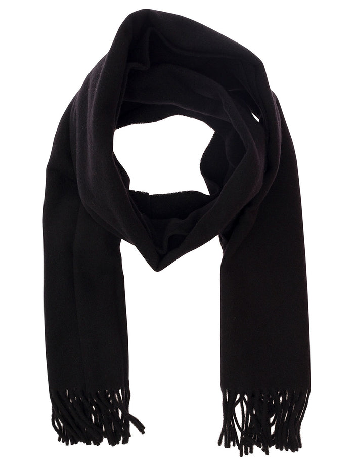 Black Scarf With Logo Patch And Fringed Hem Wool Woman Rws Scarfs Foulards