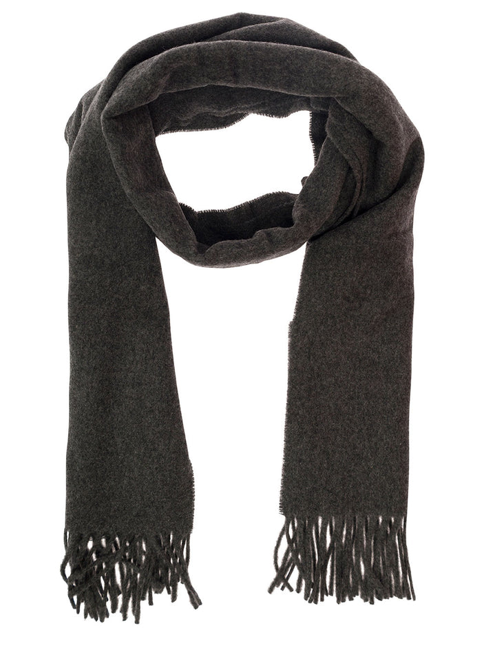 Grey Scarf With Logo Patch And Fringed Hem Wool Woman Rws Scarfs Foulards