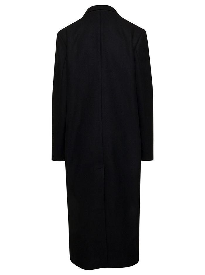 Long Black Double-Breasted Coat Wool Woman Recycled