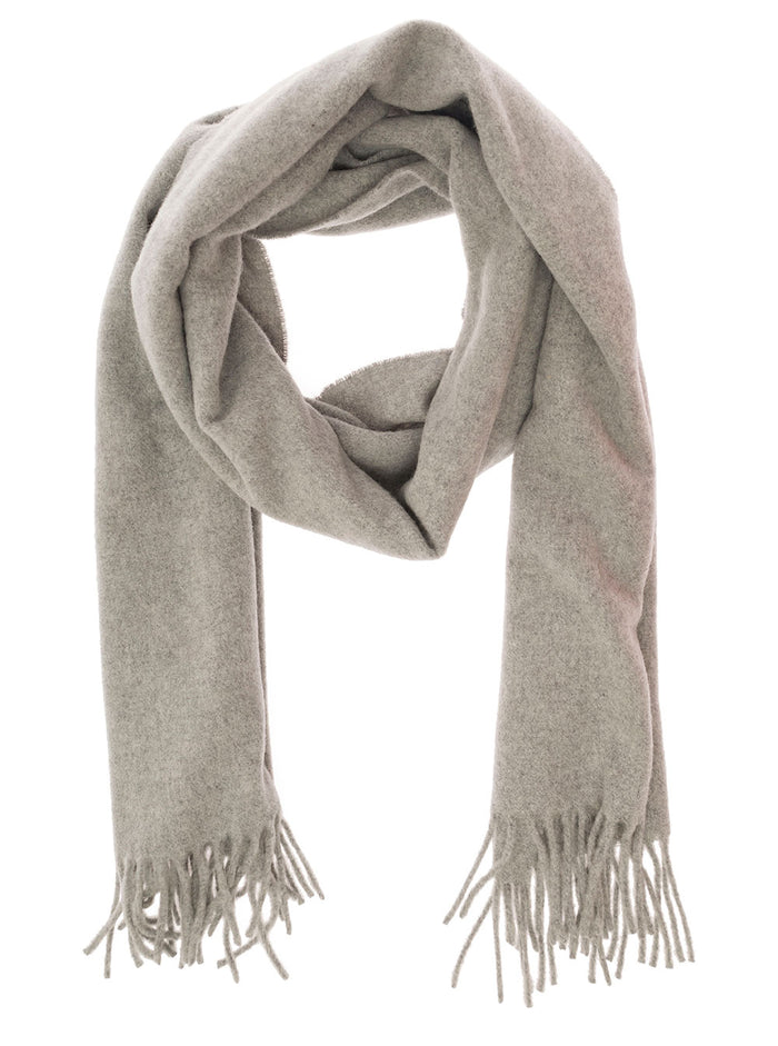 Grey Scarf With Logo Patch And Fringed Hem Wool Woman Rws Scarfs Foulards