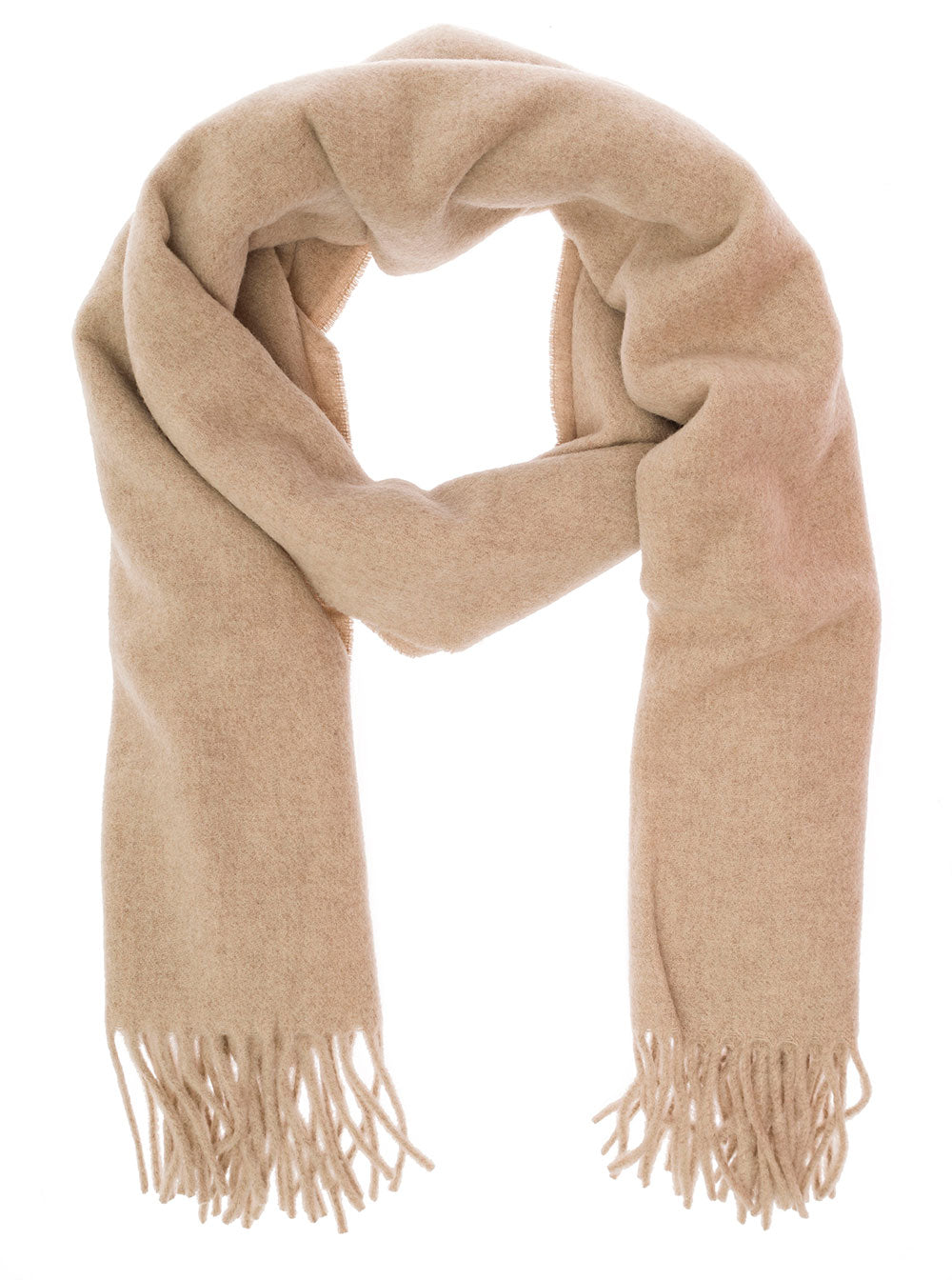 Beige Scarf With Logo Patch And Fringed Hem Wool Woman Rws Scarfs Foulards