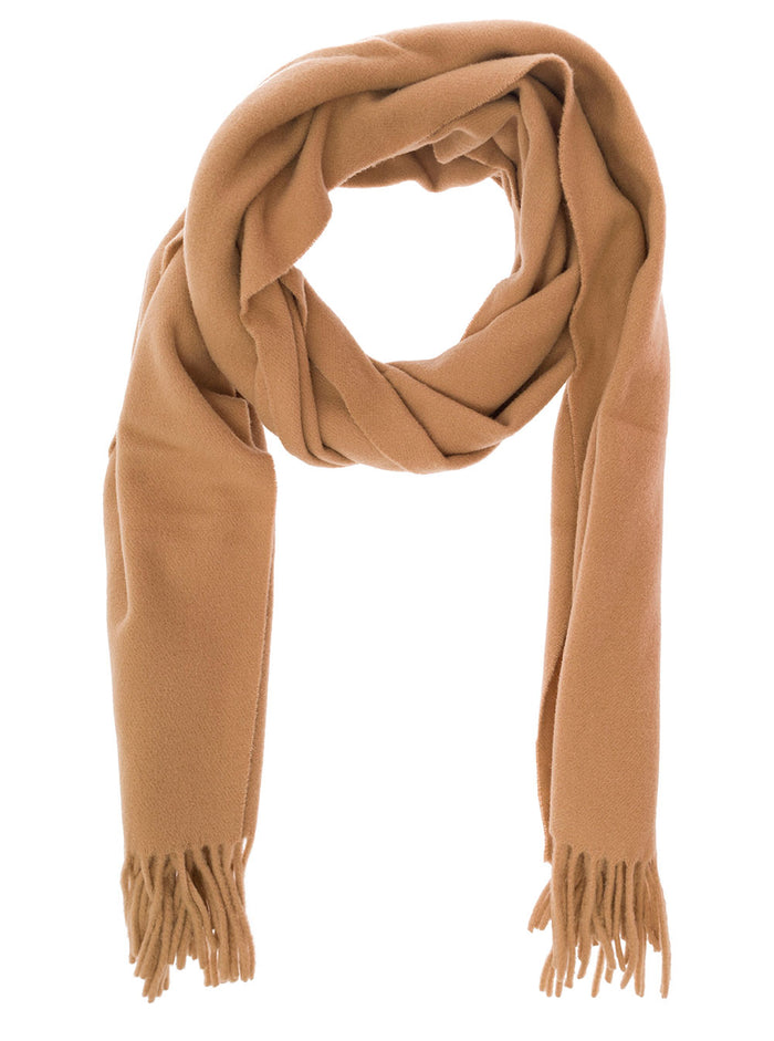 Beige Scarf With Logo Patch And Fringed Hem Wool Woman Rws Scarfs Foulards