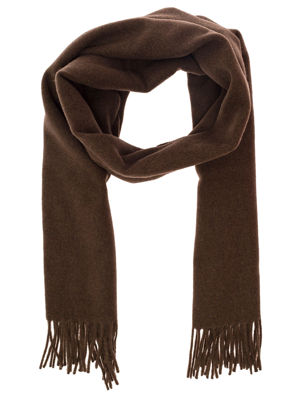 Brown Scarf With Logo Patch And Fringed Hem Wool Woman Rws Scarfs Foulards