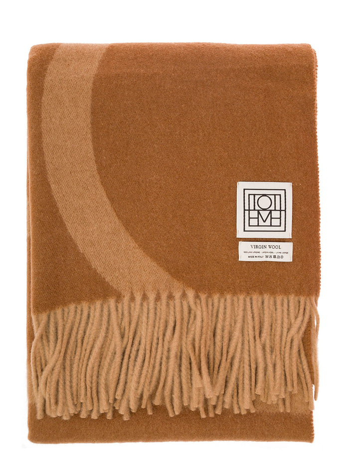 Brown Scarf With Fringed Hem And Monogram Jacquard Wool Woman Beige Rws Scarfs Foulards