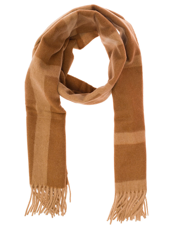 Brown Scarf With Fringed Hem And Monogram Jacquard Wool Woman Beige Rws Scarfs Foulards