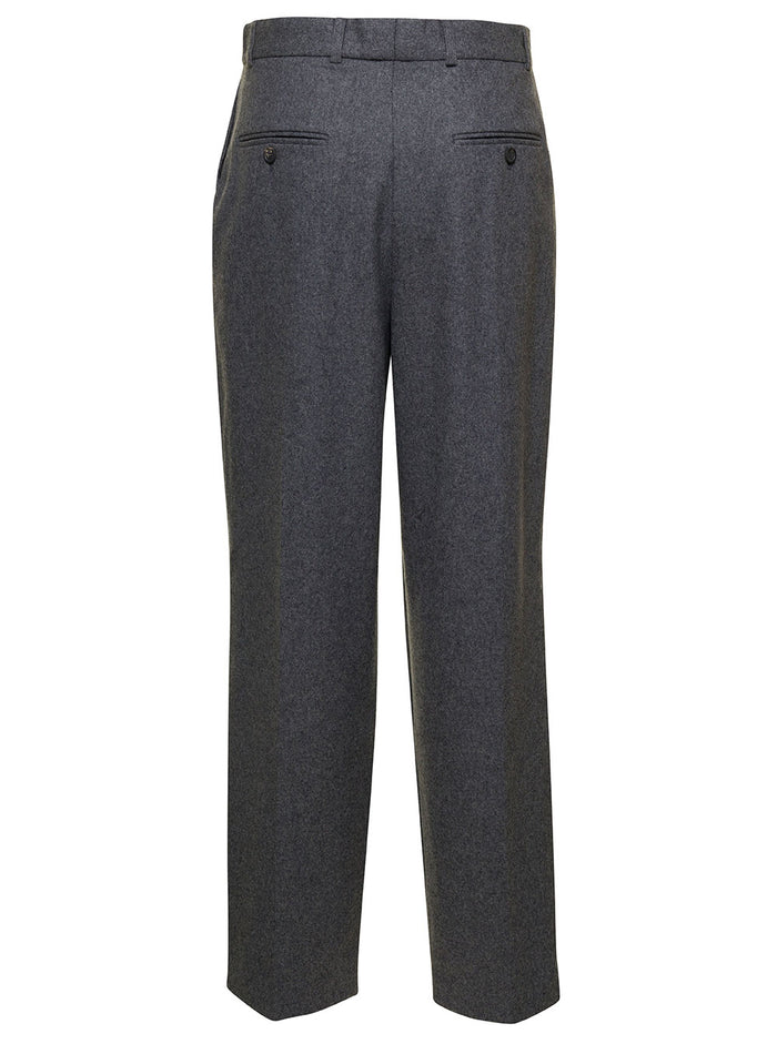 Grey Double Plated Tailored Trousers Wool Blend Woman