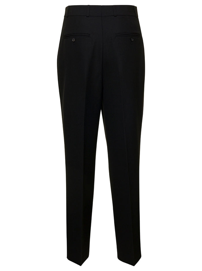 Black Double Pleated Tailored Trousers Wool Blend Woman